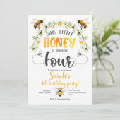 Bijen, Bumble bee, Little Bee, Girl, 4e verjaardag Kaart (Staand voorkant)