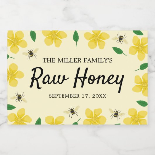 Bijen & Buttercups Zelfgemaakte Honing Voedselcontainer Etiket (Enkel label)