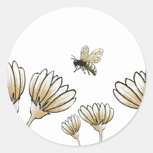 Bijen buzzy hommel met bloemen ronde sticker (Voorkant)