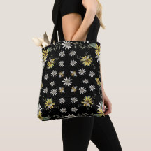 Bijen Canvas tas - Bloemen Tas - Zwart en Geel