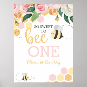 Bijen Dag Hommel 1e Verjaardag roze bloem Poster