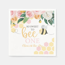Bijen Dag Hommel 1e Verjaardag roze bloem Servet