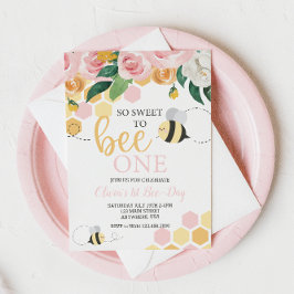 Bijen Dag hommel 1e verjaardag roze bloemige uitno Kaart