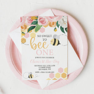Bijen Dag hommel 1e verjaardag roze bloemige uitno Kaart