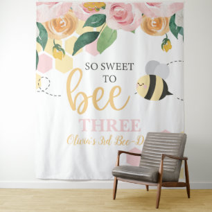 Bijen Dag Hommel Verjaardag roze bloemrijke banner Wandkleed