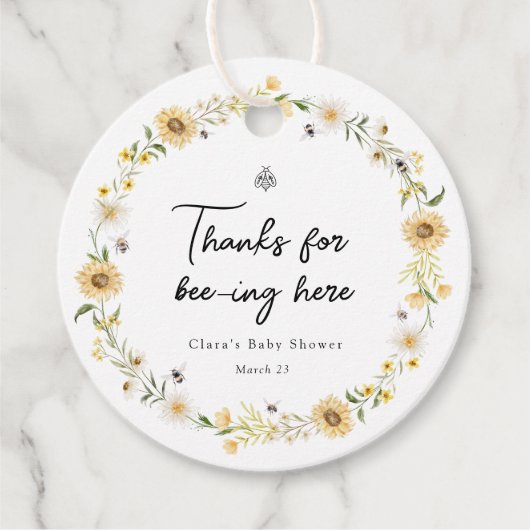 Bijen Daisies en Zonnebloemen Baby shower Bedankjes Labels (Voorkant)