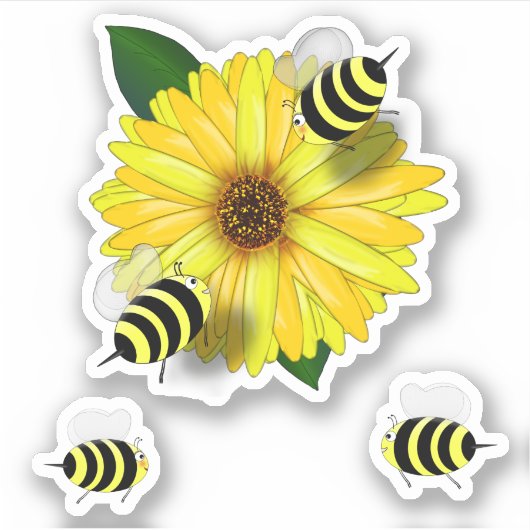 Bijen die bijeenkomen in de gele bloem sticker (Voorkant)