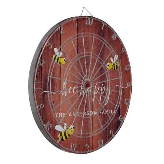 Bijen die blij zijn met hommels, bijenbruin hout dartbord (Voorkant Links)