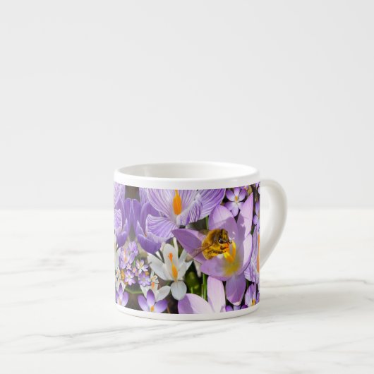 Bijen die Nectar verzamelen van snijbloemen Coffee Espresso Kop (Voorkant rechts)