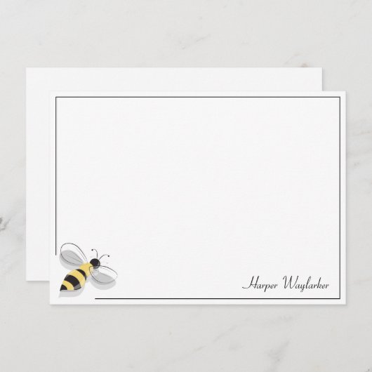 Bijen Eenvoudige rand Witte Zwarte Gele Naam Notitiekaartje (Voorkant / Achterkant)