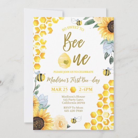 Bijen Eerste Verjaardag Uitnodiging Eerste Bijenda (Voorkant)