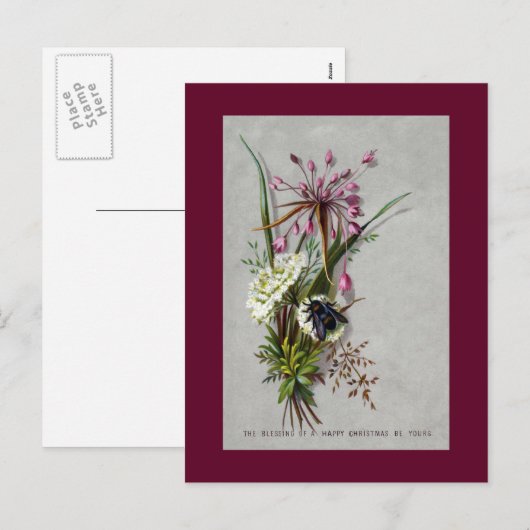 Bijen en Allium Victoriaans kerst Feestdagenkaart (Voorkant / Achterkant)