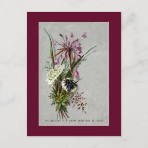 Bijen en Allium Victoriaans kerst Feestdagenkaart