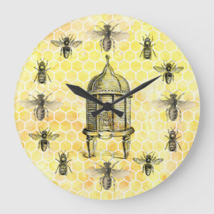 Bijen en Antiek bijenkorven op Honeycomb Clock Grote Klok