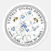 Bijen en blauw- en honinghoning ronde sticker (Voorkant)