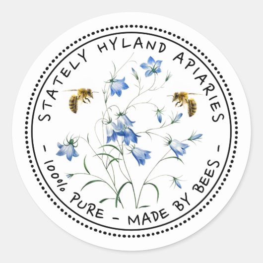 Bijen en  blauw- en honinghoning ronde sticker (Voorkant)