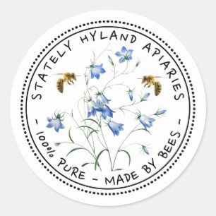 Bijen en  blauw- en honinghoning ronde sticker