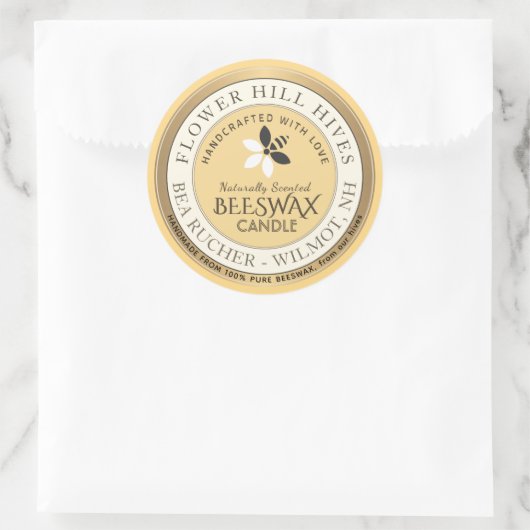 Bijen en Bloem Logo Bijenwas Kaarsetiket Ronde Sticker (Tas)
