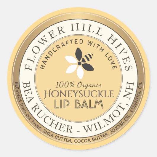 Bijen en Bloem Logo Bijenwas Lip Balm Label (Voorkant)