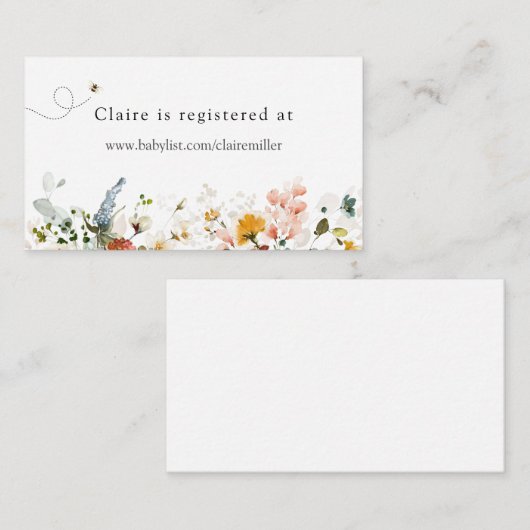 Bijen en  Bloemen Baby shower Register Informatiekaartje (Voorkant / Achterkant)