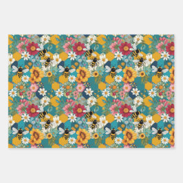 Bijen en bloemen Bijen bloem patroon Inpakpapier Vel