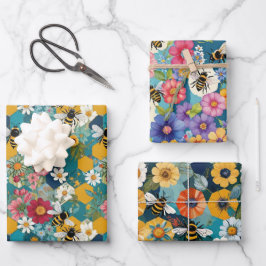 Bijen en bloemen Bijen bloem patroon Inpakpapier Vel