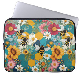 Bijen en bloemen Bijen bloem patroon Laptop Sleeve