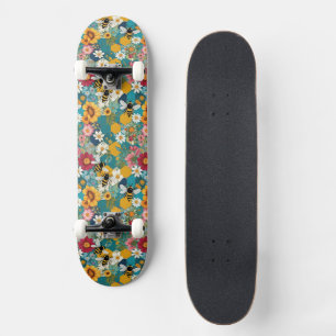 Bijen en bloemen Bijen bloem patroon Persoonlijk Skateboard