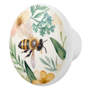 Bijen en bloemen - bloemig honingbijenpatroon keramische knop