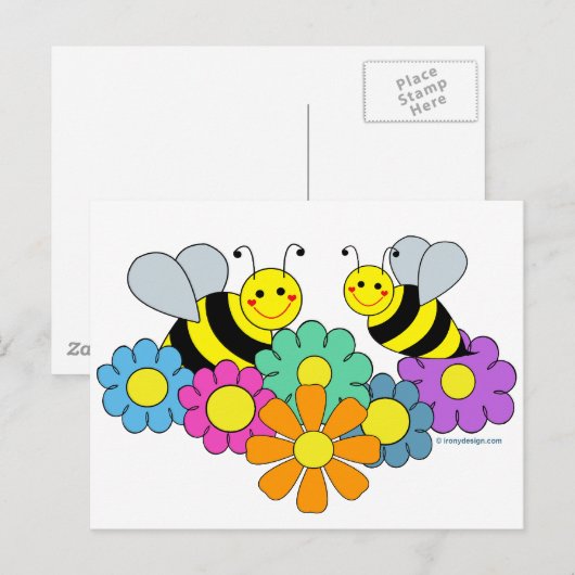 Bijen en bloemen briefkaart (Voorkant / Achterkant)