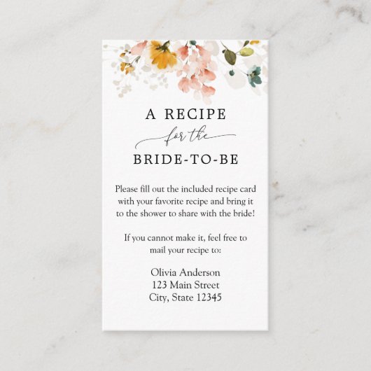 Bijen en  Bloemen Bruidsrecept Aanvraag Informatiekaartje (Voorkant)