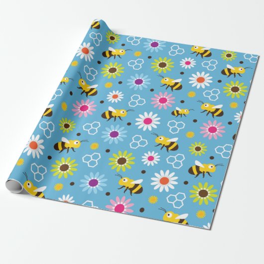 Bijen en bloemen cadeaupapier (Uitgerold)