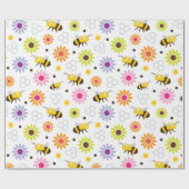 Bijen en bloemen cadeaupapier (Vlak)
