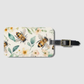 Bijen en bloemen - Cream Floral Honey Bee Pattern Bagagelabel (Voorkant (horizontaal))