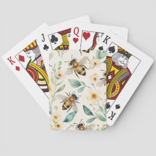 Bijen en bloemen - Cream Floral Honey Bee Pattern Pokerkaarten