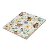 Bijen en bloemen - Cream Floral Honey Bee Pattern Tegeltje (Zijkant)