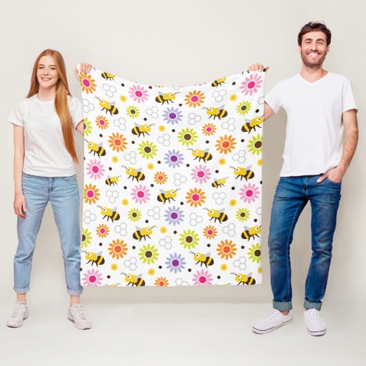 Bijen en bloemen fleece deken (In situ)