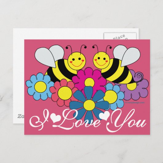 Bijen en bloemen Grafisch design waar ik van hou Briefkaart (Voorkant / Achterkant)