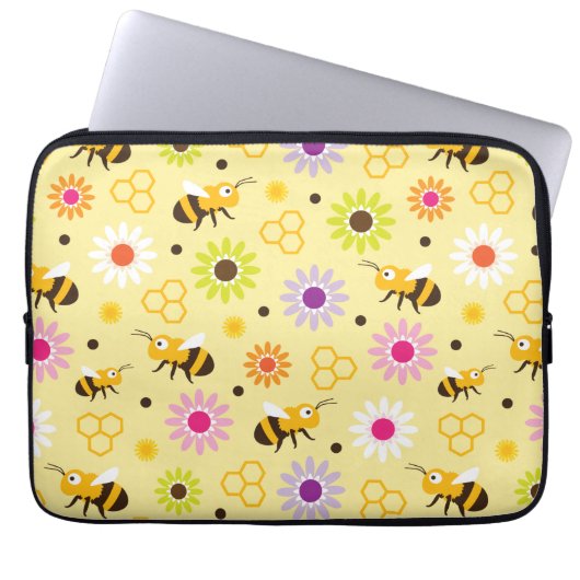 Bijen en bloemen laptop sleeve (Voorkant)