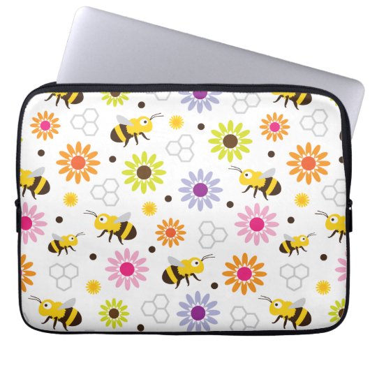 Bijen en bloemen laptop sleeve (Voorkant)