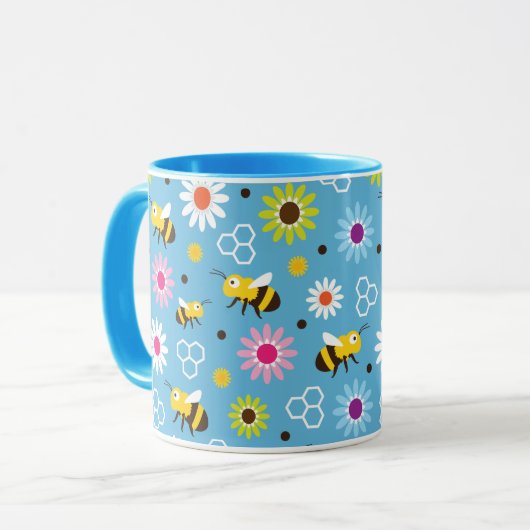Bijen en bloemen mok (Voorkant links)
