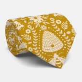 Bijen en bloemen op mosterd geel stropdas (Opgerold)