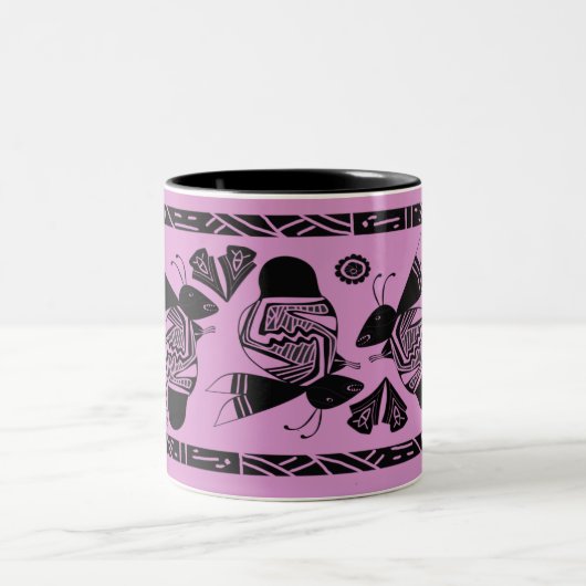 Bijen en bloemen op paarse mok (Center)