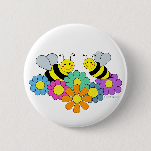 Bijen en bloemen ronde button 5,7 cm (Voorkant)