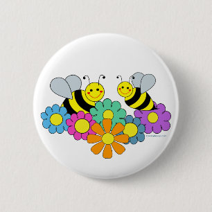 Bijen en bloemen ronde button 5,7 cm