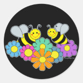 Bijen en bloemen ronde sticker (Voorkant)