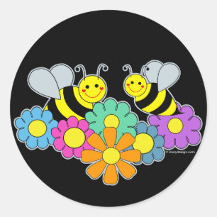 Bijen en bloemen ronde sticker