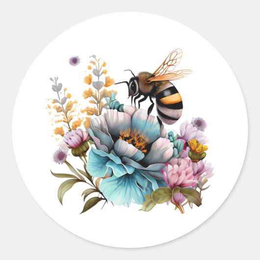 Bijen en bloemen ronde sticker (Voorkant)