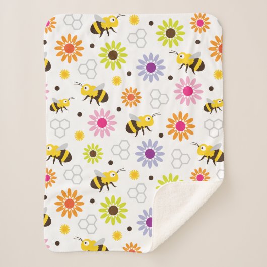 Bijen en bloemen sherpa deken (Voorkant)
