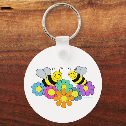 Bijen en bloemen sleutelhanger (Voorkant)